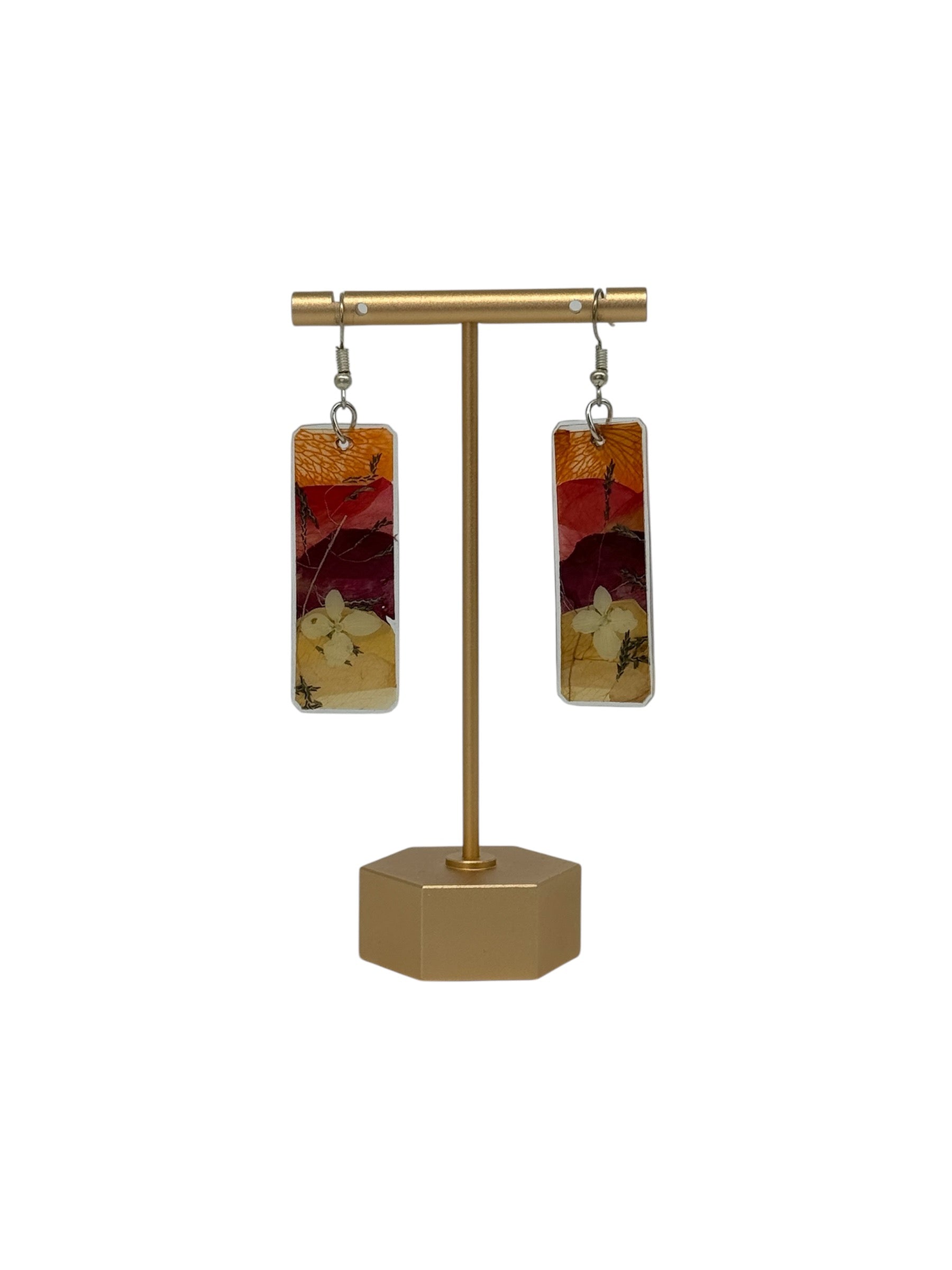 Long drop natural pressed flowers earrings - Corazón Clothing