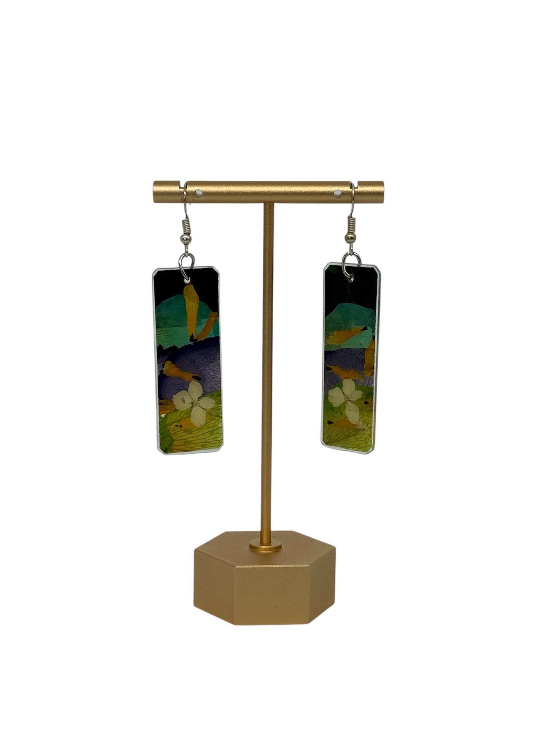 Long drop natural pressed flowers earrings - Corazón Clothing
