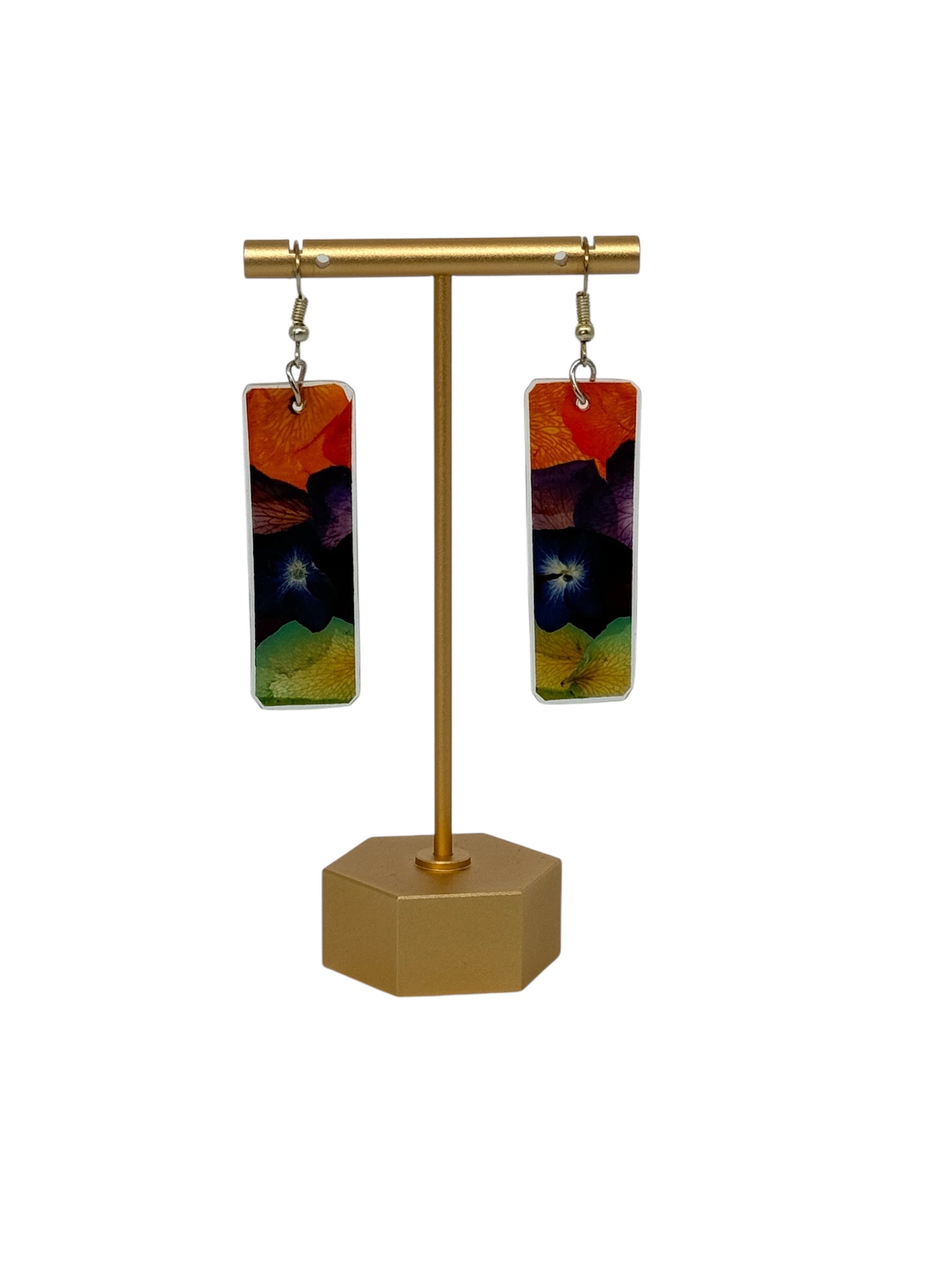Long drop natural pressed flowers earrings - Corazón Clothing