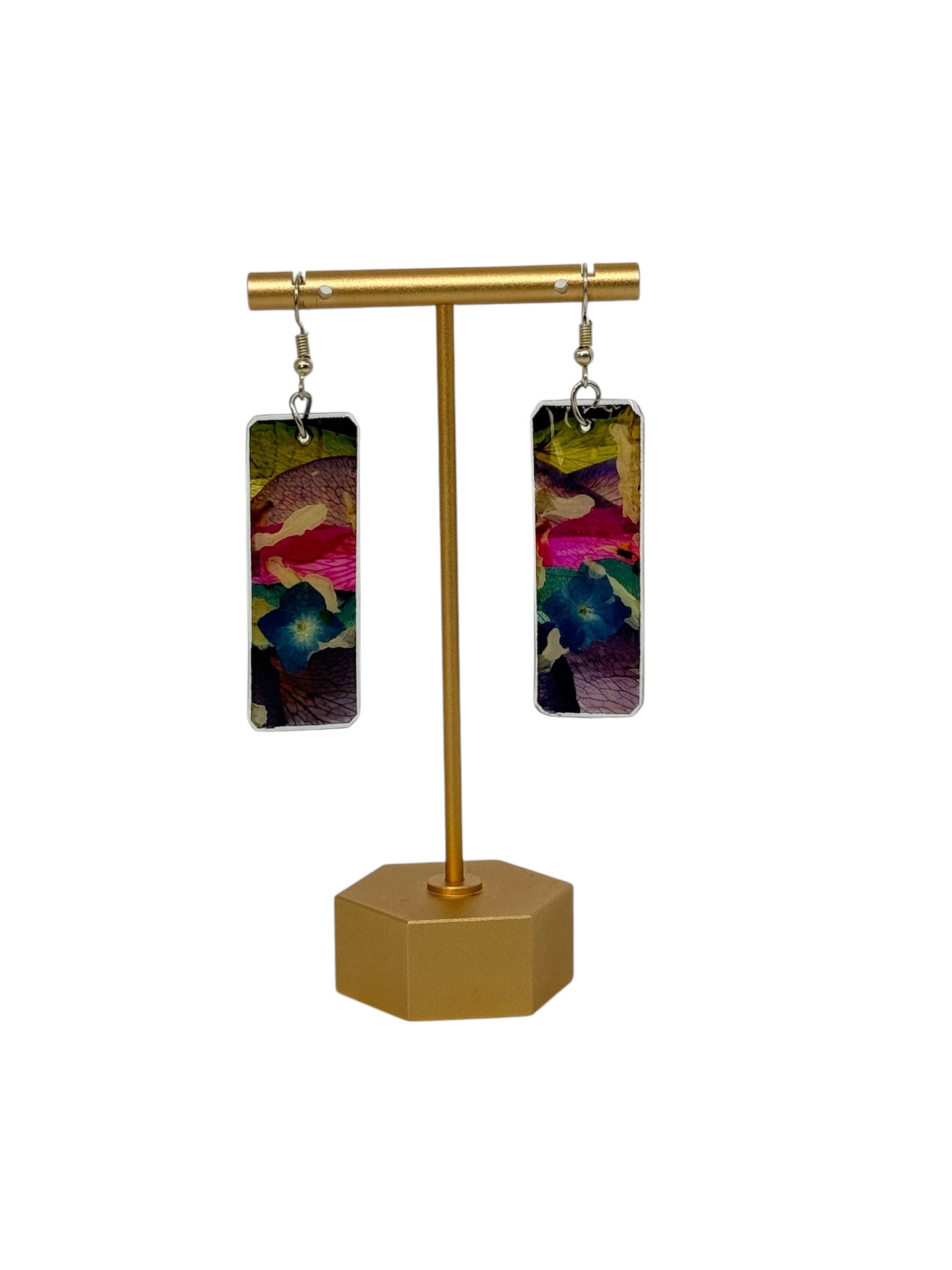 Long drop natural pressed flowers earrings - Corazón Clothing