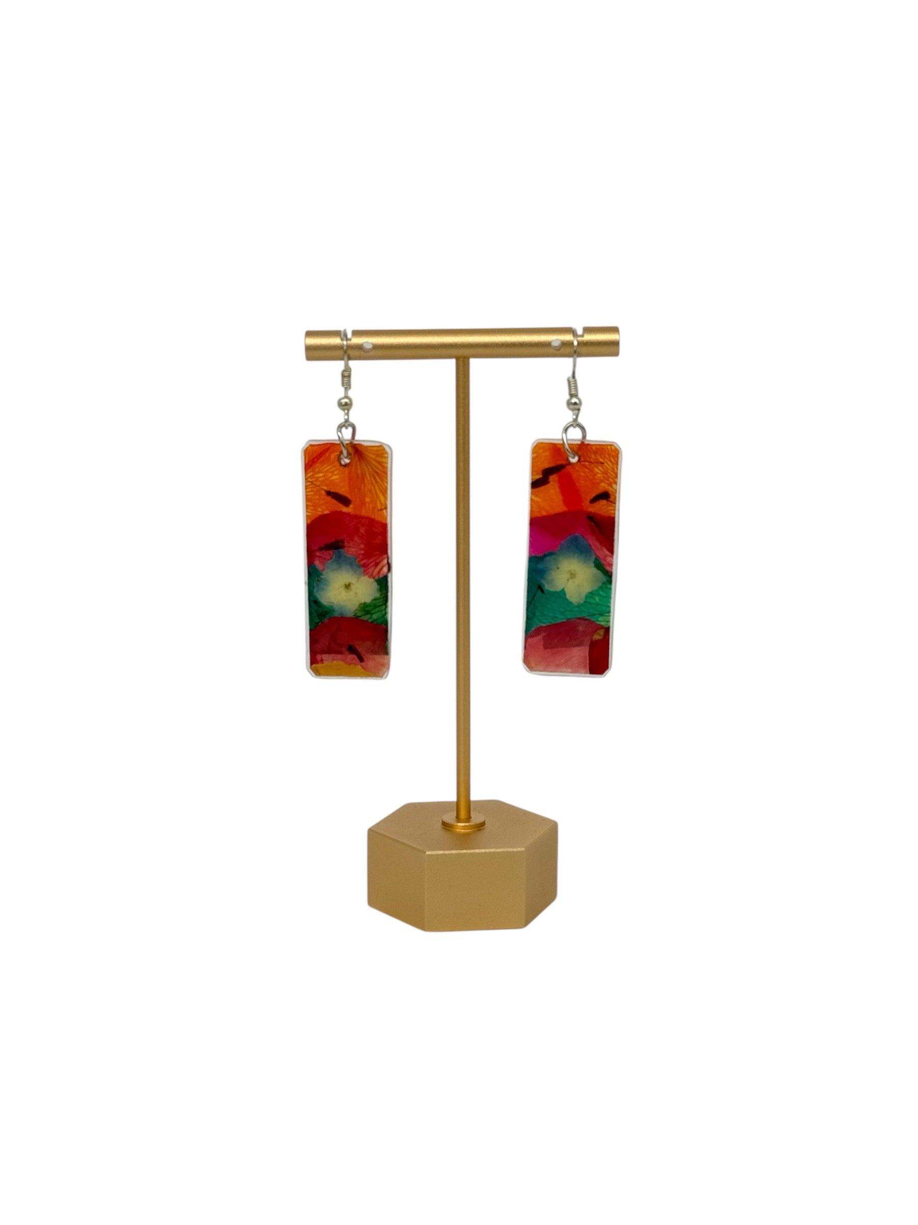 Long drop natural pressed flowers earrings - Corazón Clothing