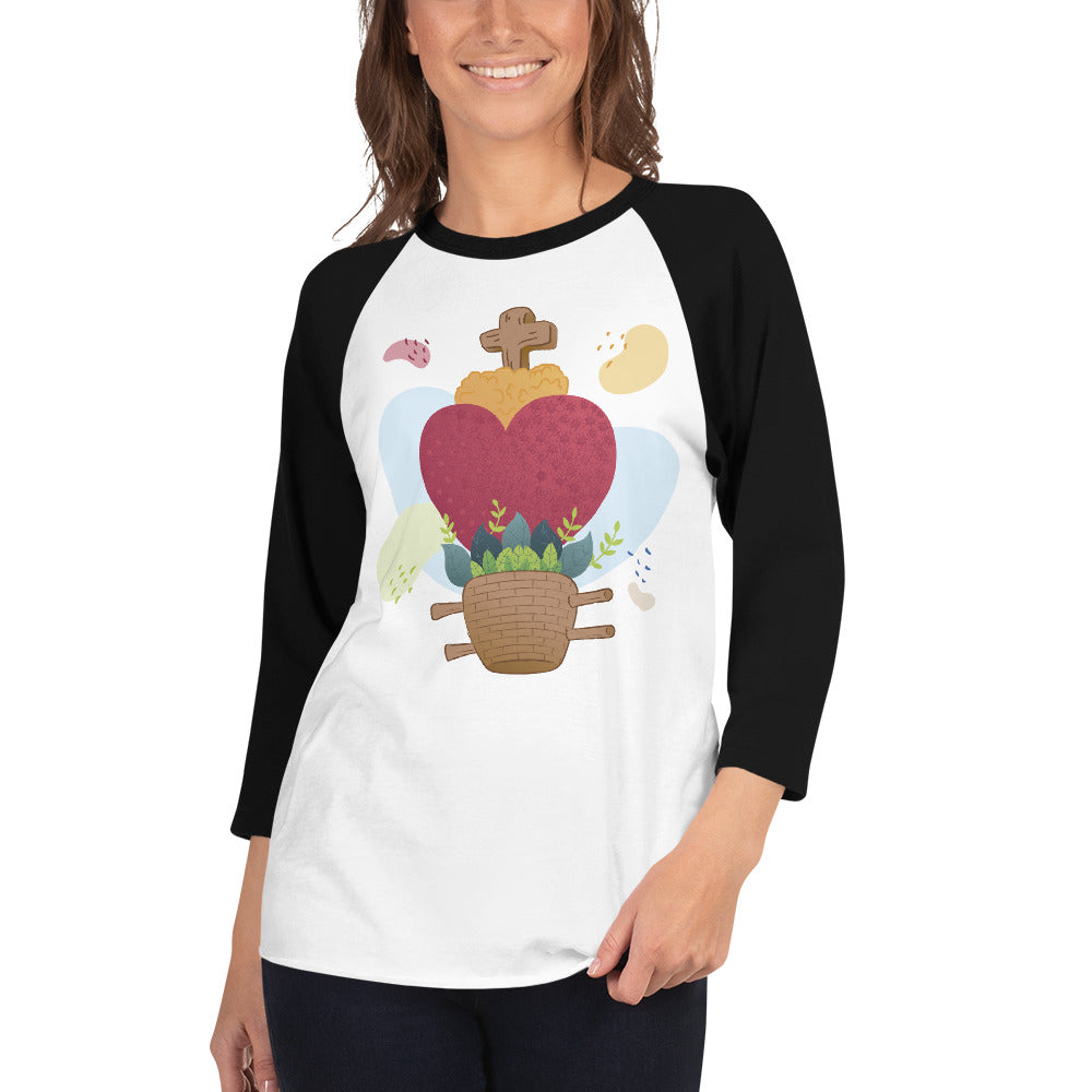 Oaxacan Flower Basket 3/4 Sleeve Raglan Shirt - Corazón Clothing