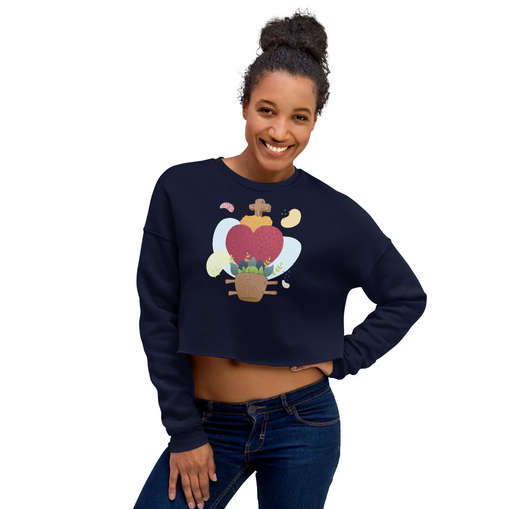 Oaxacan Flower Basket Crop Sweatshirt - Corazón Clothing