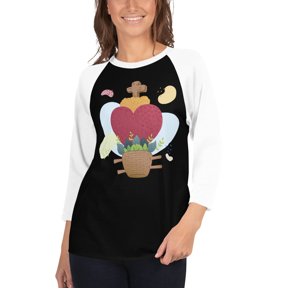 Oaxacan Flower Basket 3/4 Sleeve Raglan Shirt - Corazón Clothing