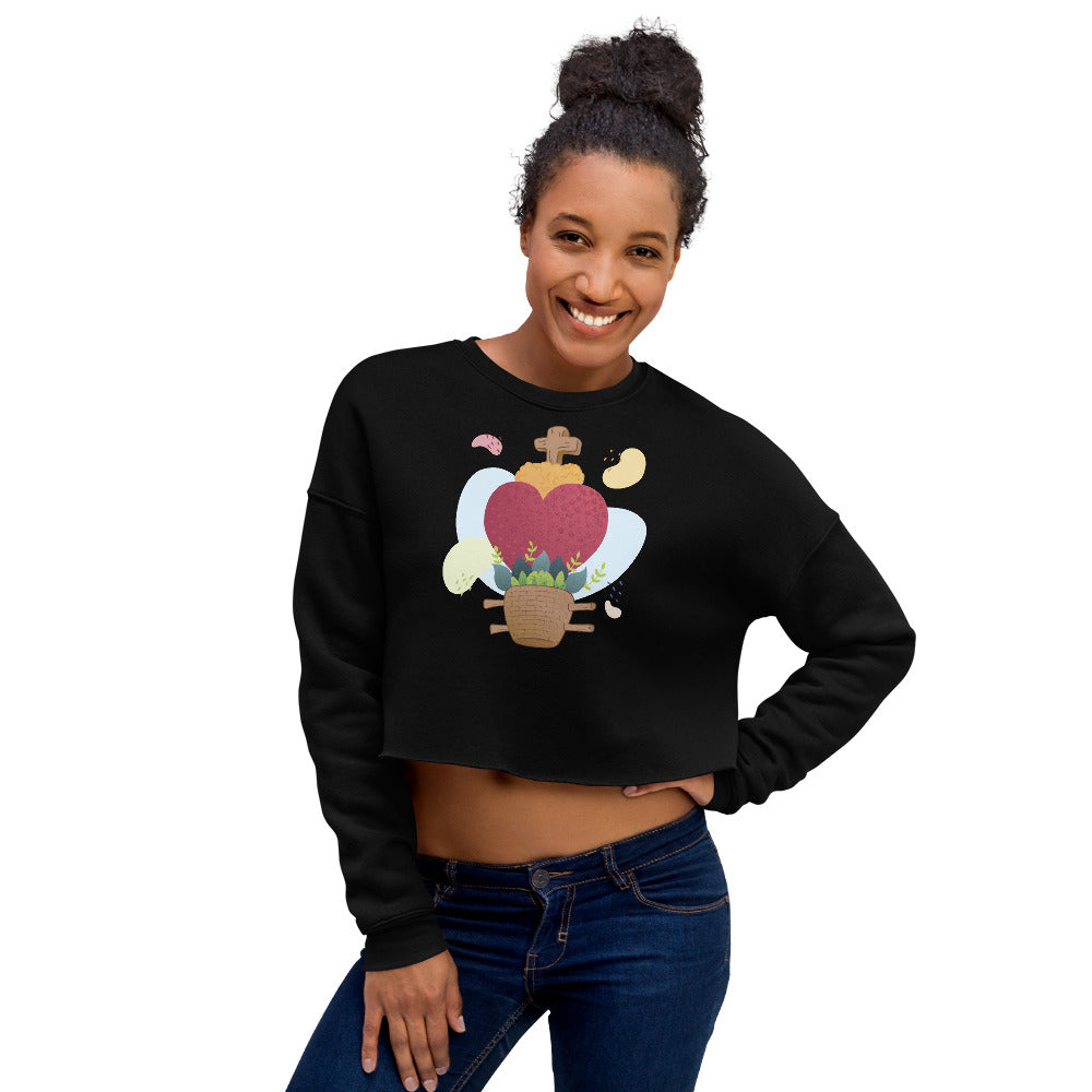 Oaxacan Flower Basket Crop Sweatshirt - Corazón Clothing