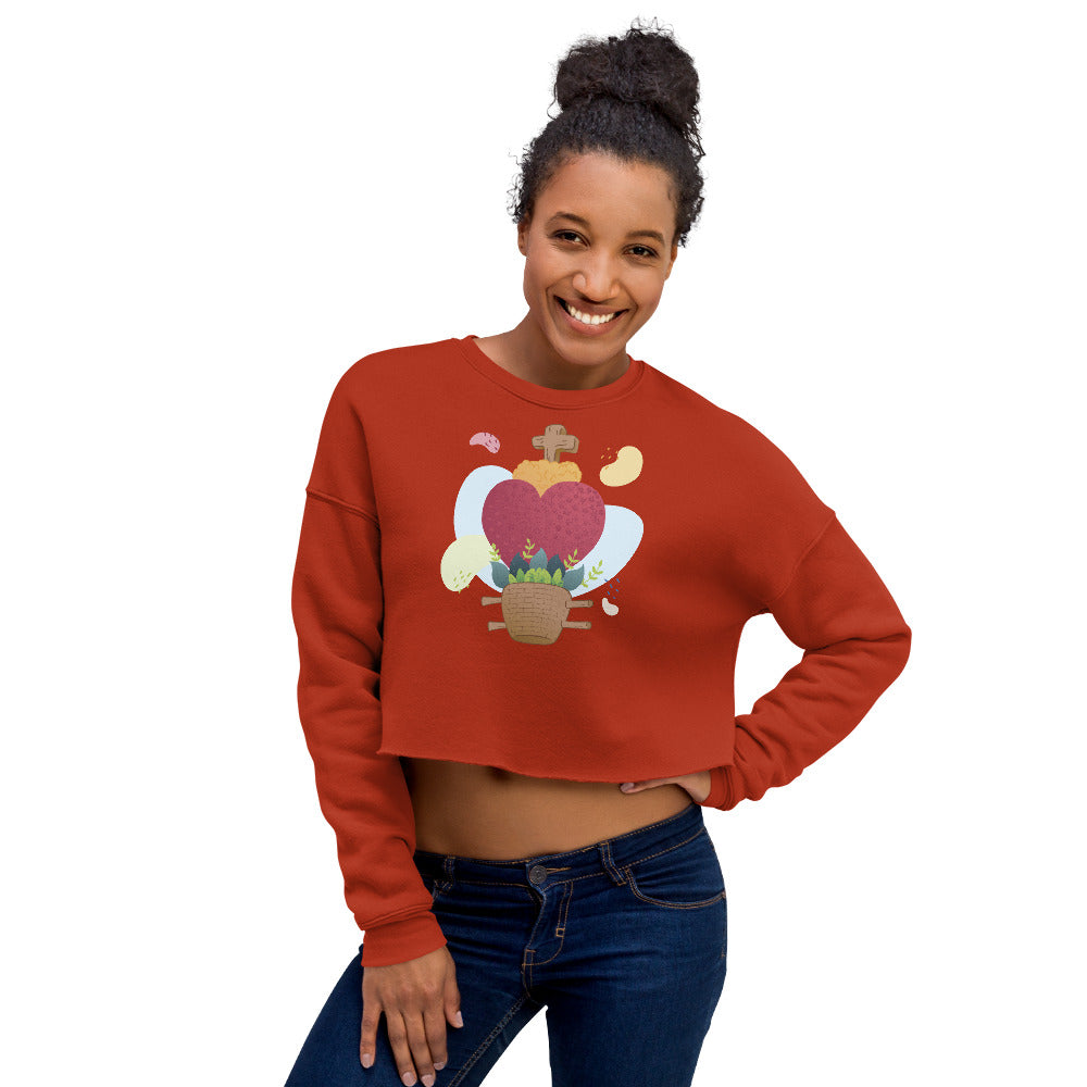 Oaxacan Flower Basket Crop Sweatshirt - Corazón Clothing