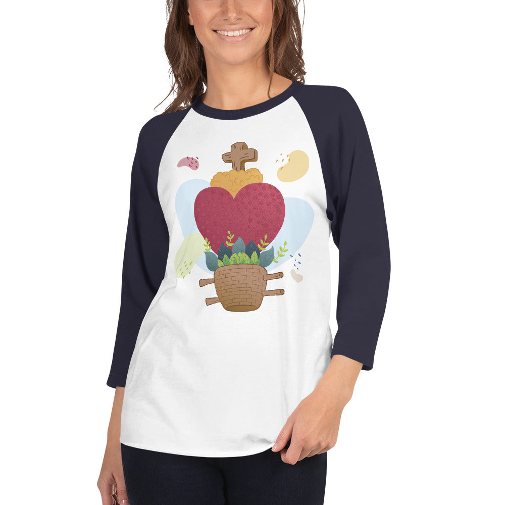 Oaxacan Flower Basket 3/4 Sleeve Raglan Shirt - Corazón Clothing