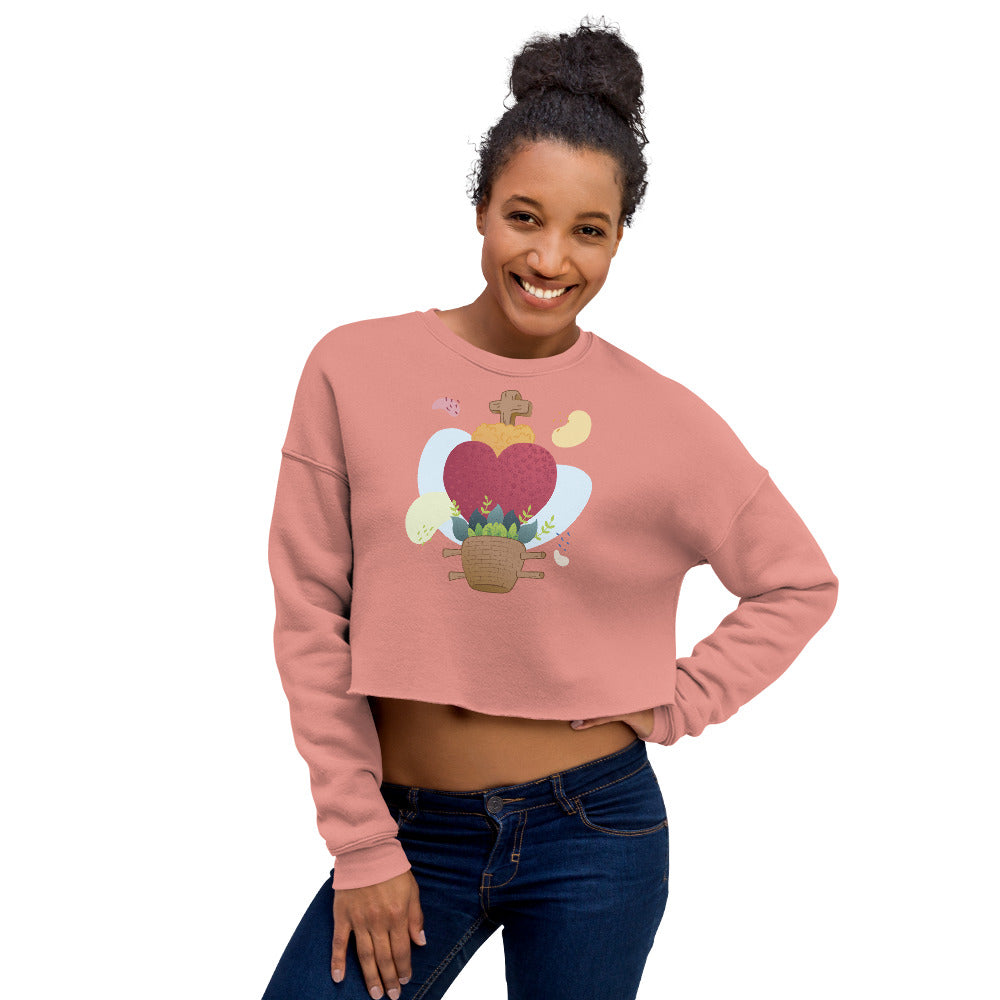 Oaxacan Flower Basket Crop Sweatshirt - Corazón Clothing