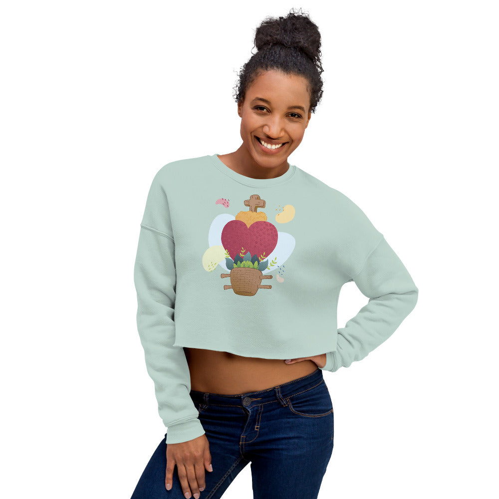 Oaxacan Flower Basket Crop Sweatshirt - Corazón Clothing