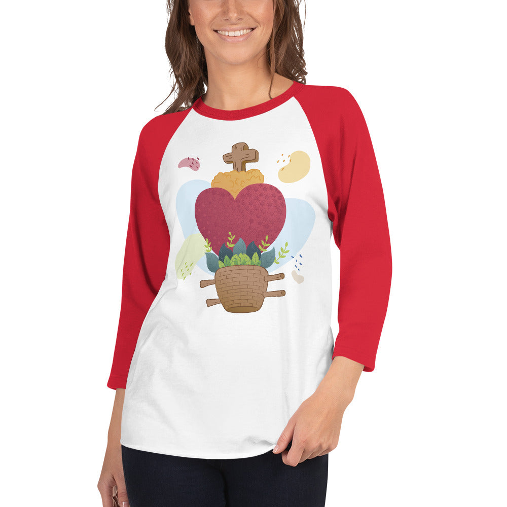 Oaxacan Flower Basket 3/4 Sleeve Raglan Shirt - Corazón Clothing